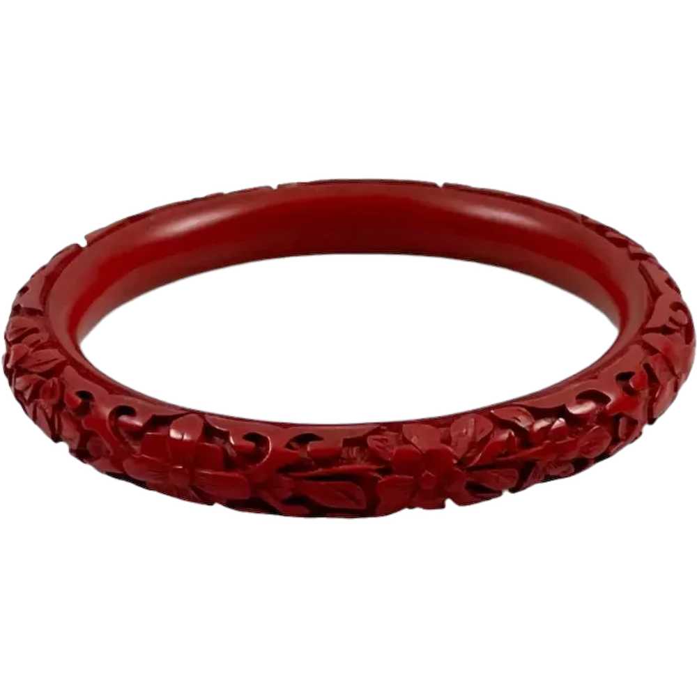Carved Chinese Cinnabar Bangle Bracelet Vintage - image 1