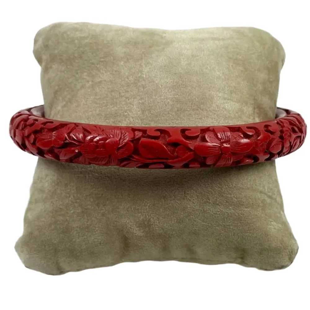 Carved Chinese Cinnabar Bangle Bracelet Vintage - image 2
