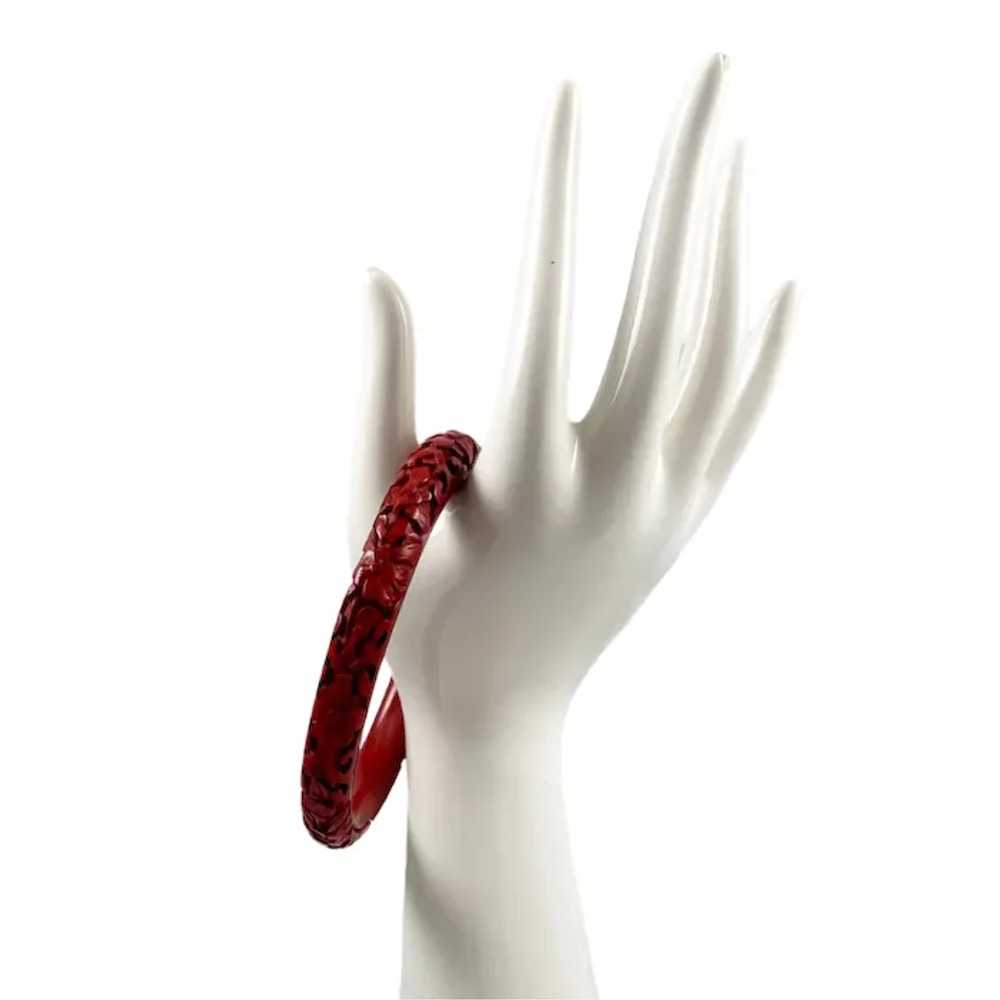 Carved Chinese Cinnabar Bangle Bracelet Vintage - image 3
