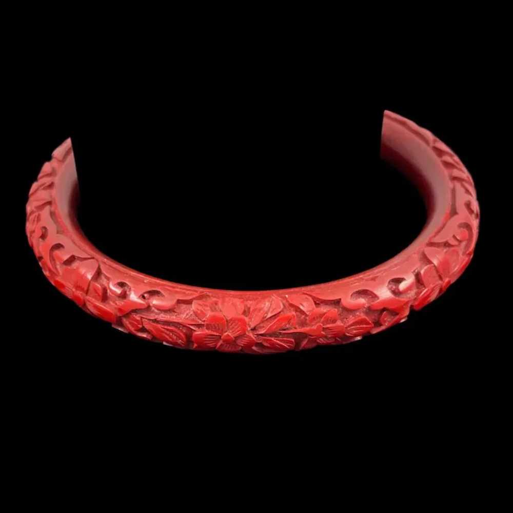 Carved Chinese Cinnabar Bangle Bracelet Vintage - image 4