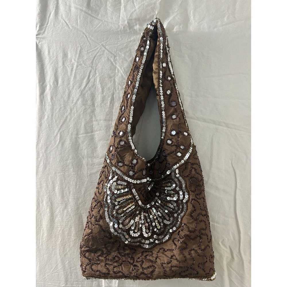 Beaded Bronze Hobo Handbag Womens Intricate Embel… - image 1