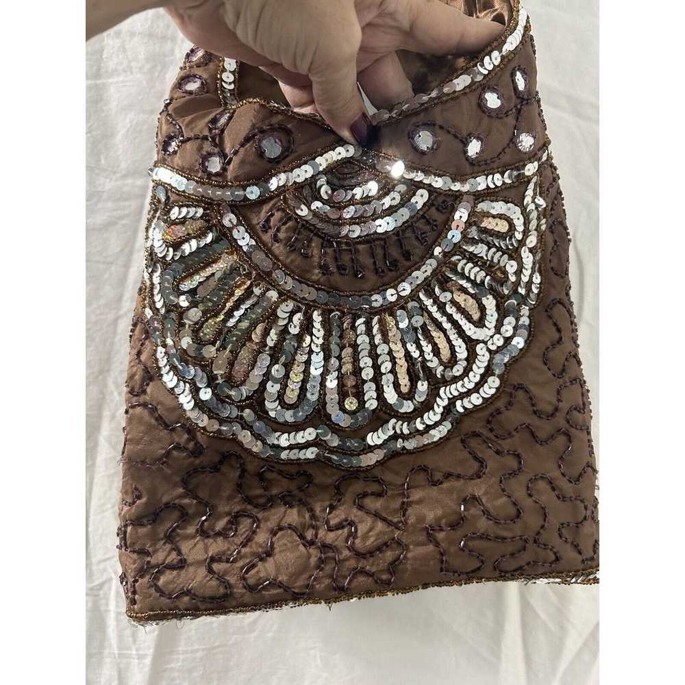 Beaded Bronze Hobo Handbag Womens Intricate Embel… - image 3