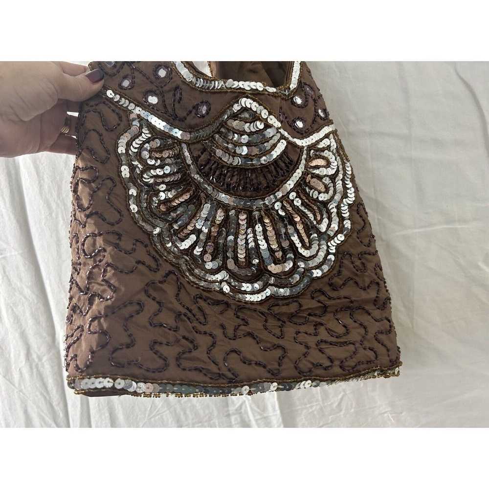 Beaded Bronze Hobo Handbag Womens Intricate Embel… - image 4