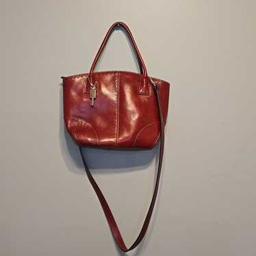 Vintage Fossil Leather Red Crossbody Tote Bag