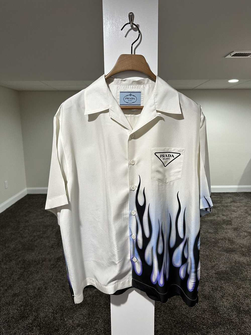 Prada Prada Double Match White / Blue Flames Silk… - image 3