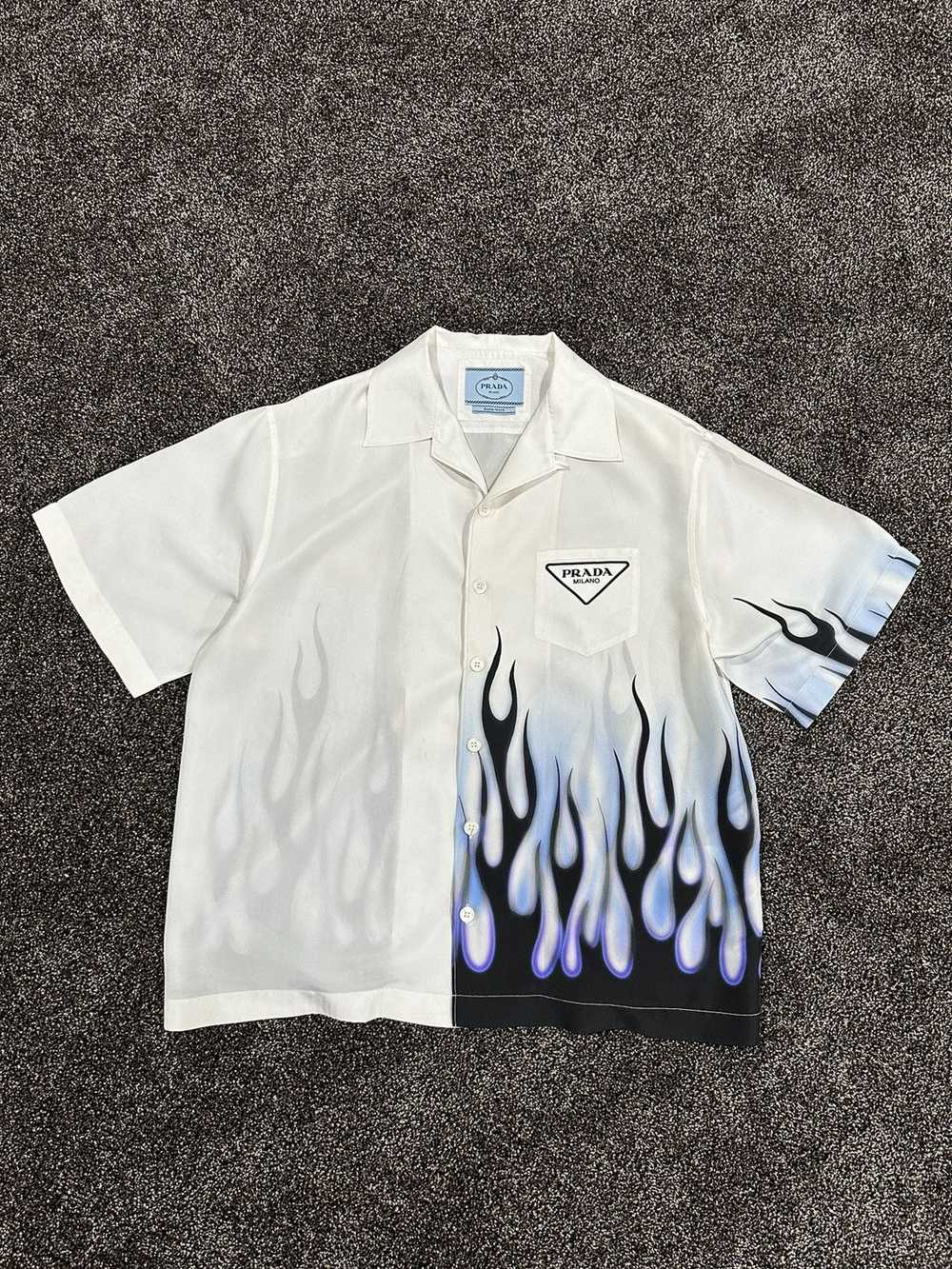 Prada Prada Double Match White / Blue Flames Silk… - image 7