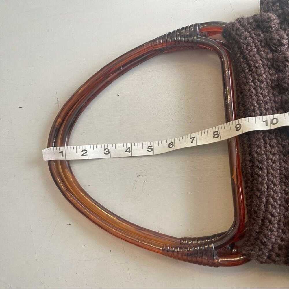 Vintage Amber Acrylic Handle Yarn Purse Brown - image 5