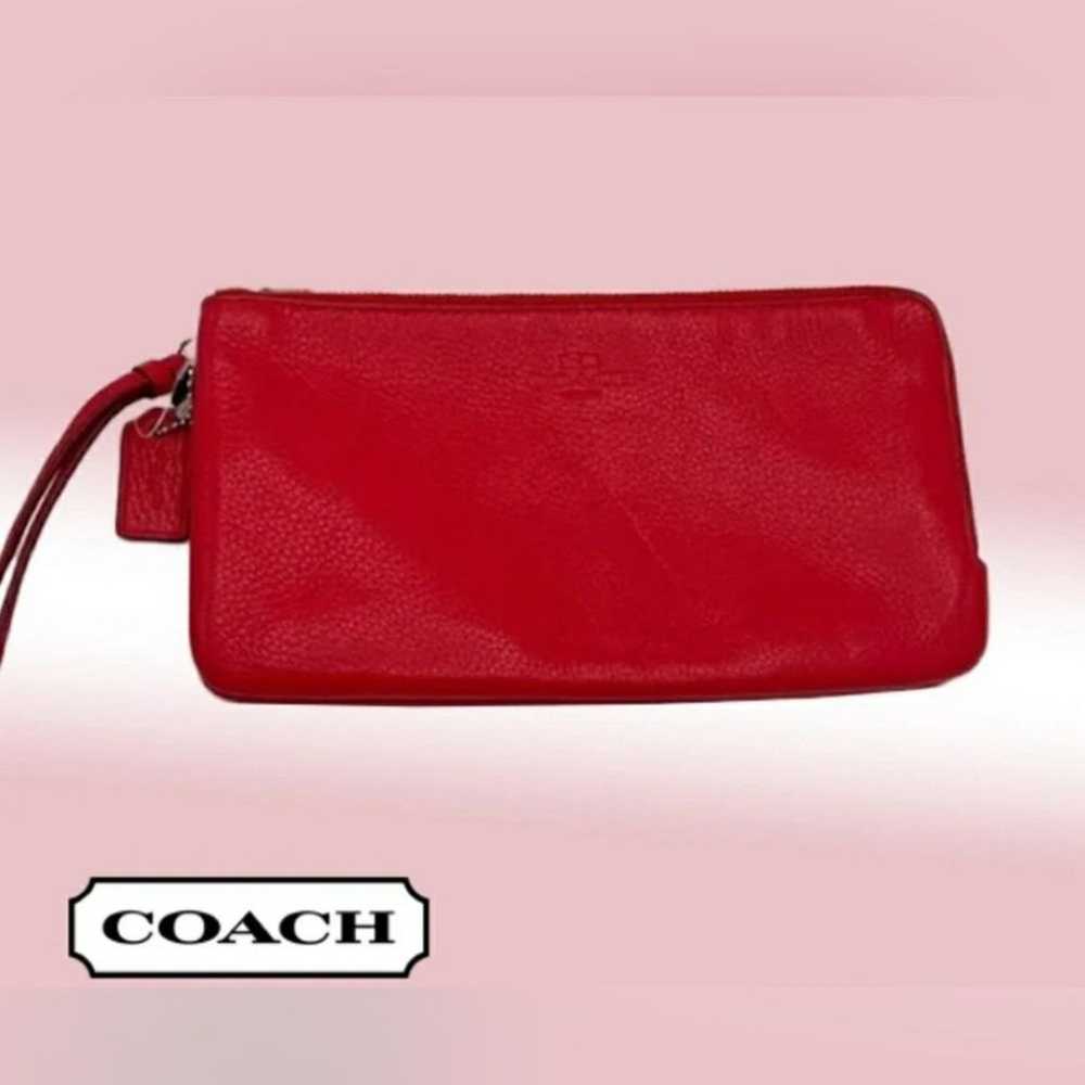 Coach Designer Red-Orange Pebbled Leather Zip 2-C… - image 1