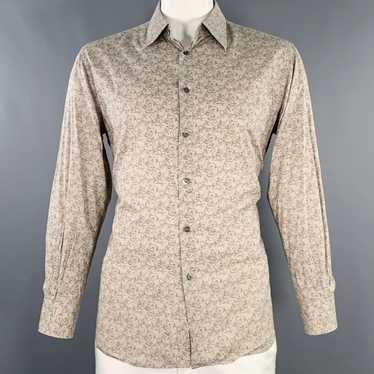 Prada Taupe Black Print Cotton Spread Collar Long 