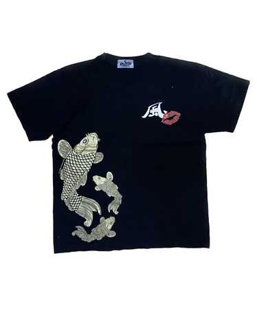 Rare!! popular Karakuri Tamashii T-shirt Embroidery Black Fish Koi Nice Design Pocket Sukajan Crewneck Art Japanese Souvenir