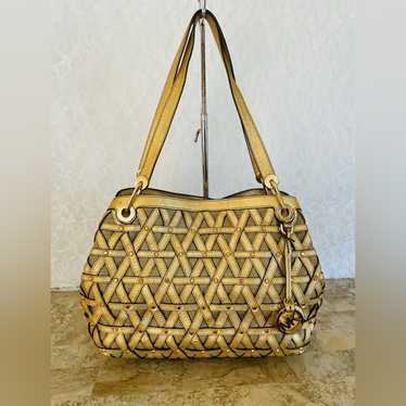 MICHAEL KORS gold net detail leather tweed shoulde