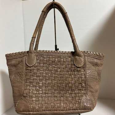 Brown Leather Woven Tote Bag - image 1