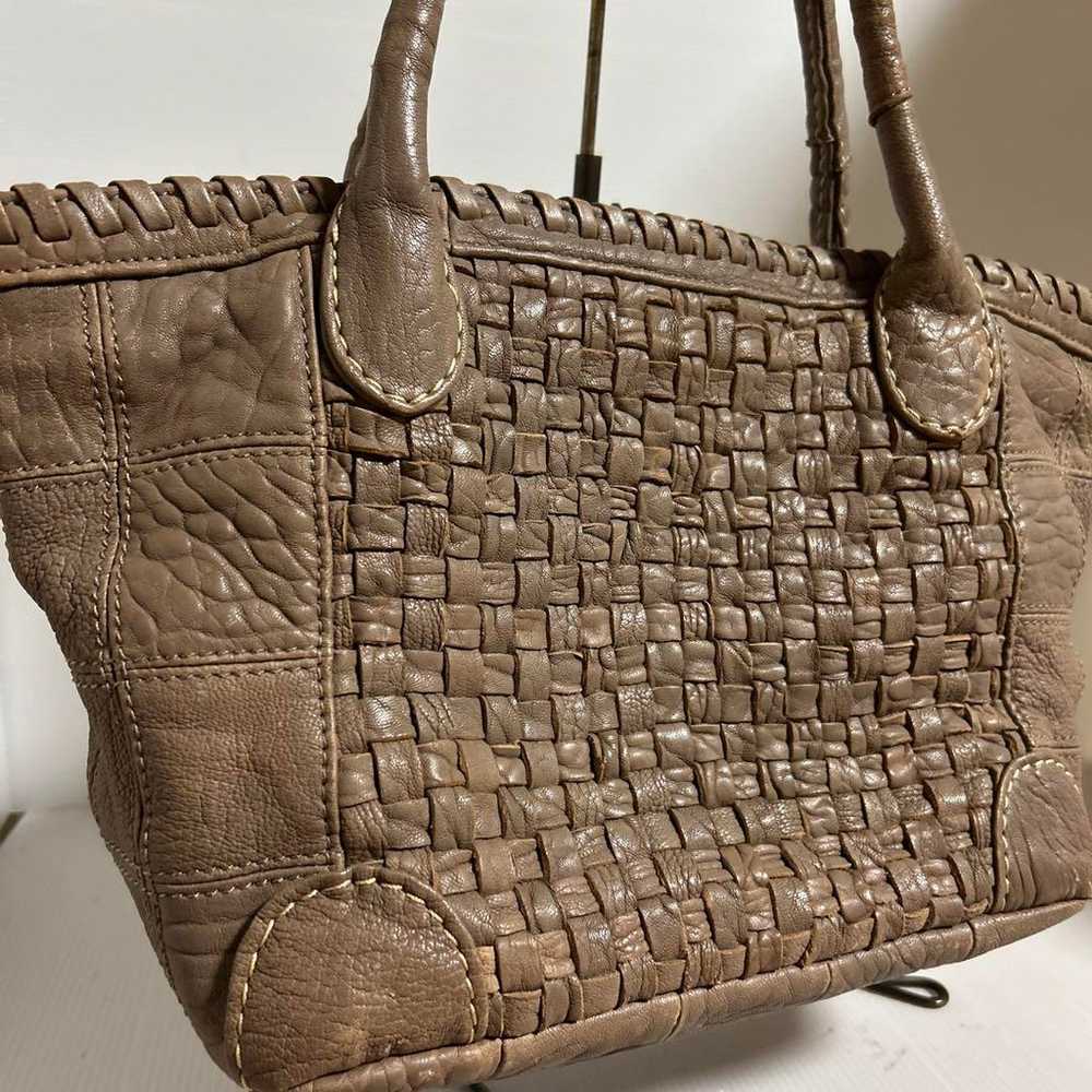 Brown Leather Woven Tote Bag - image 2