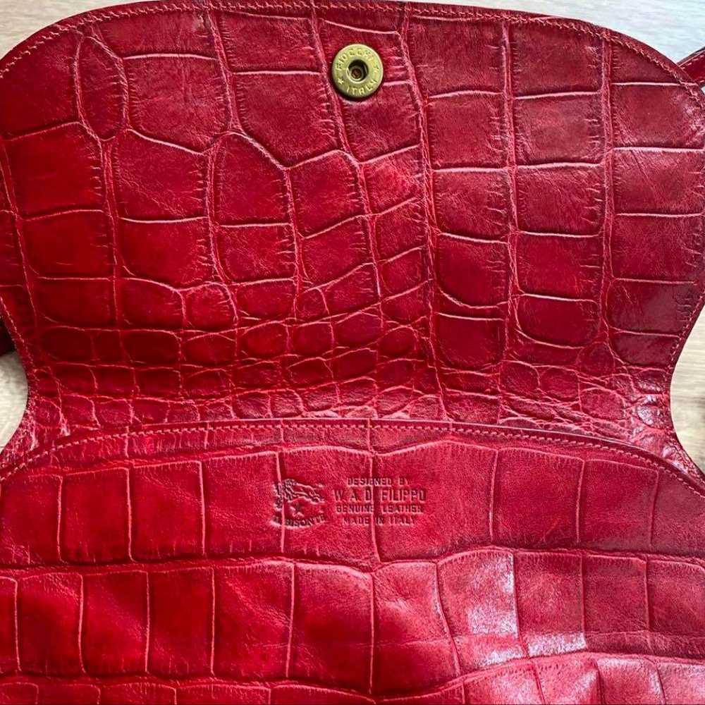 Il Bisonte Shoulder Bag Crocodile Embossed Red - image 7