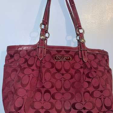 Coach Burgundy Canvas Signature Handbag. - image 1