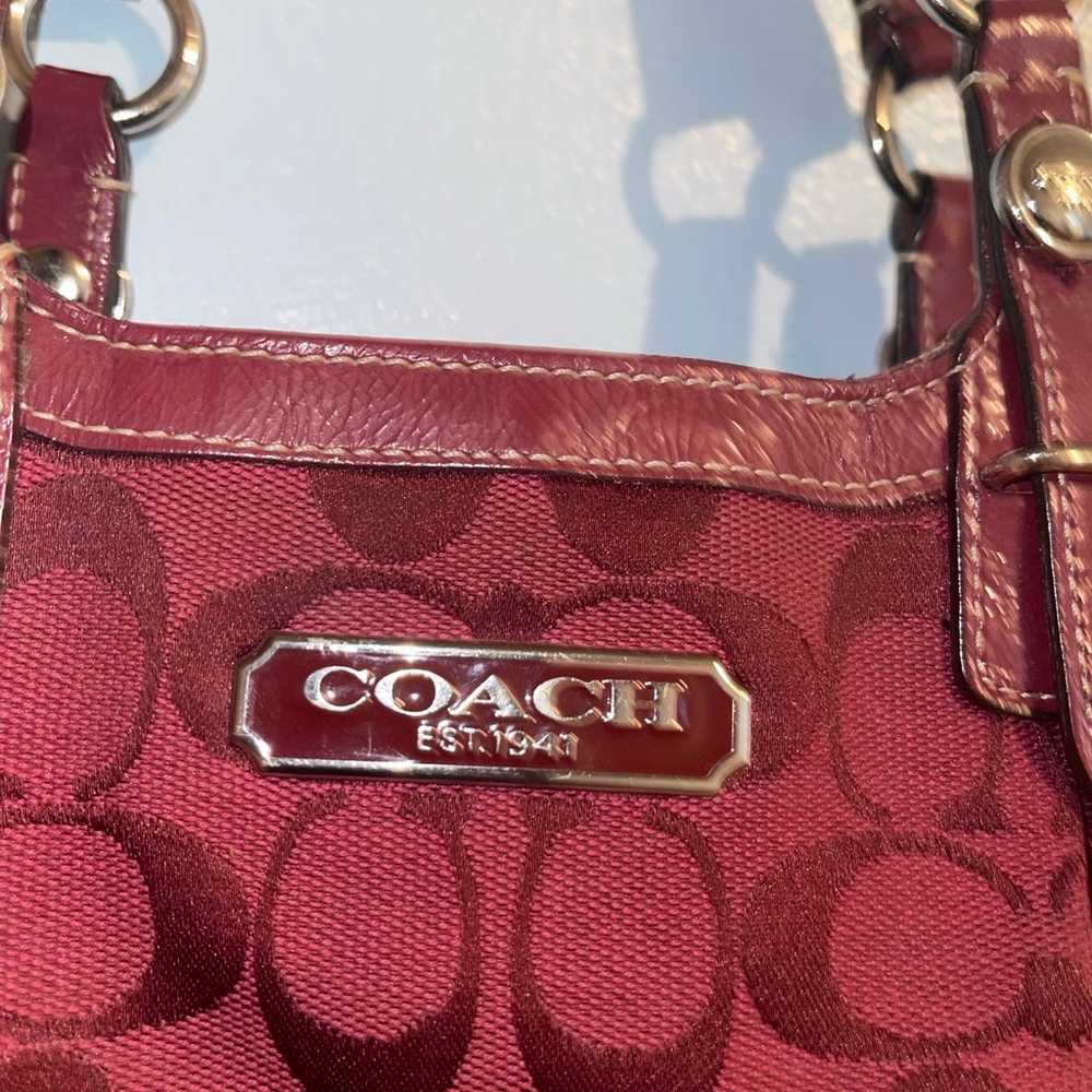 Coach Burgundy Canvas Signature Handbag. - image 5