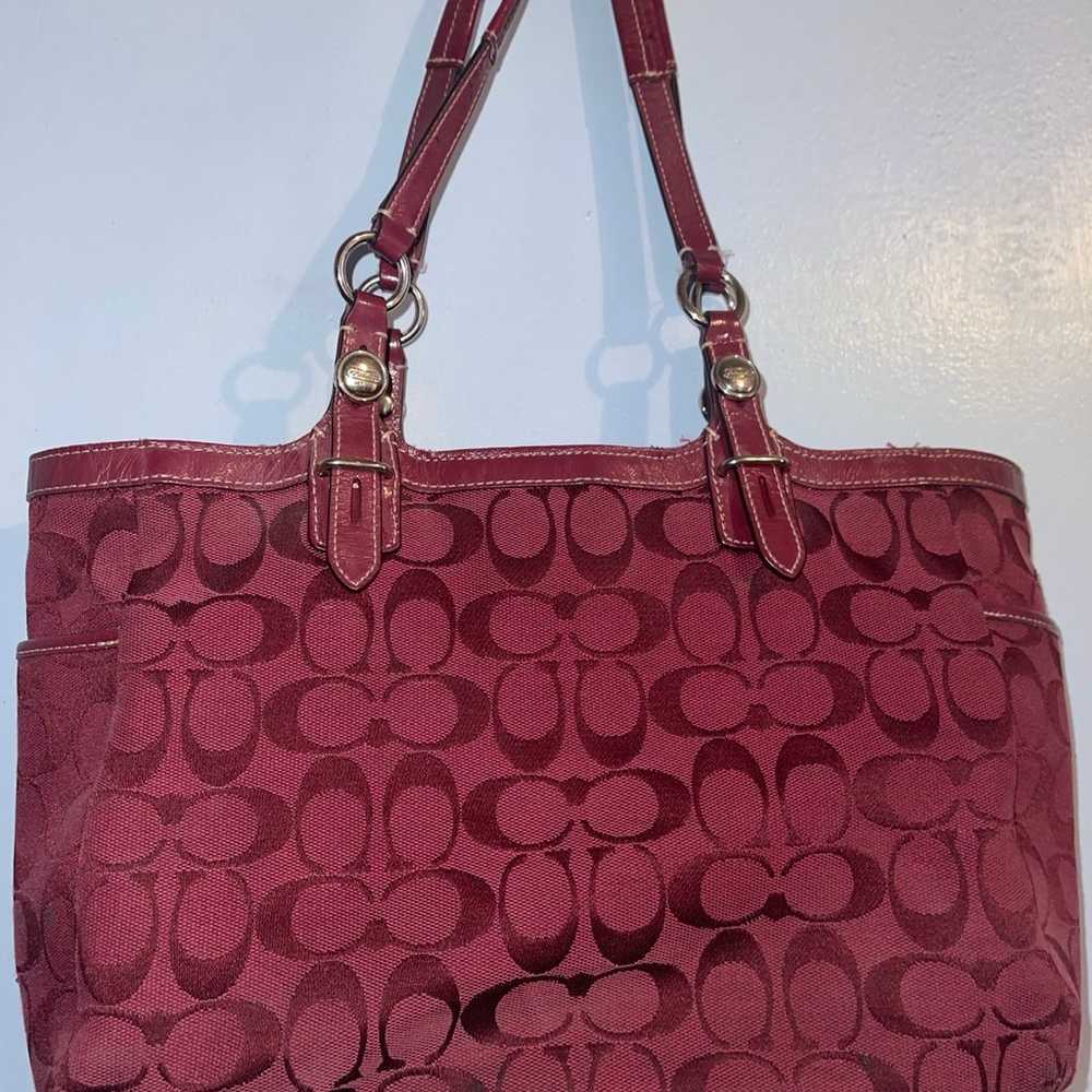 Coach Burgundy Canvas Signature Handbag. - image 6