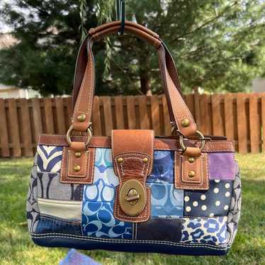 Coach Denim Signature Satchel Patchwork