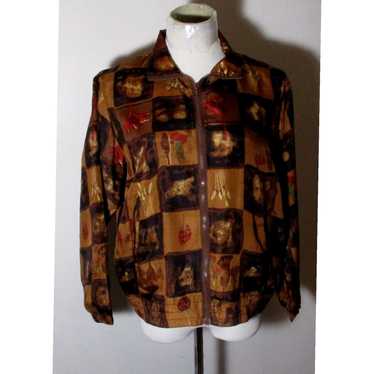 Vintage Authentic 100% Pure Silk Brown Full Zip J… - image 1