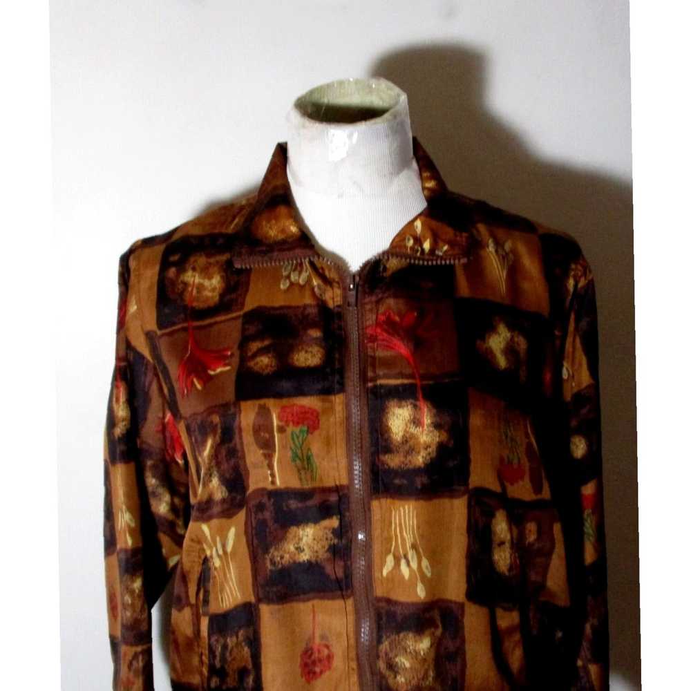 Vintage Authentic 100% Pure Silk Brown Full Zip J… - image 2