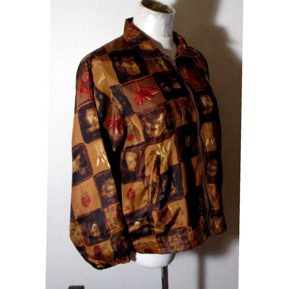 Vintage Authentic 100% Pure Silk Brown Full Zip J… - image 3