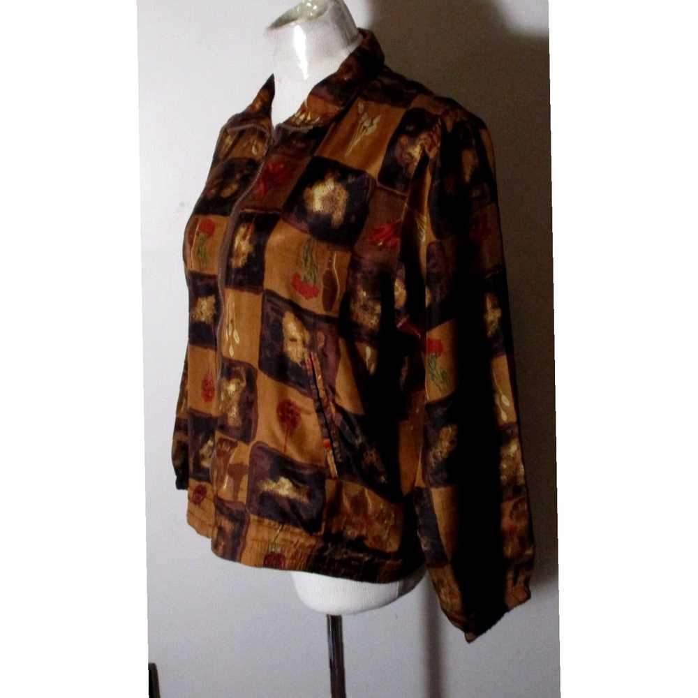 Vintage Authentic 100% Pure Silk Brown Full Zip J… - image 4