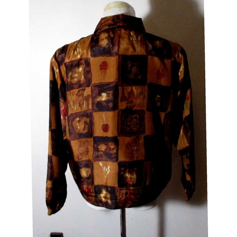 Vintage Authentic 100% Pure Silk Brown Full Zip J… - image 5