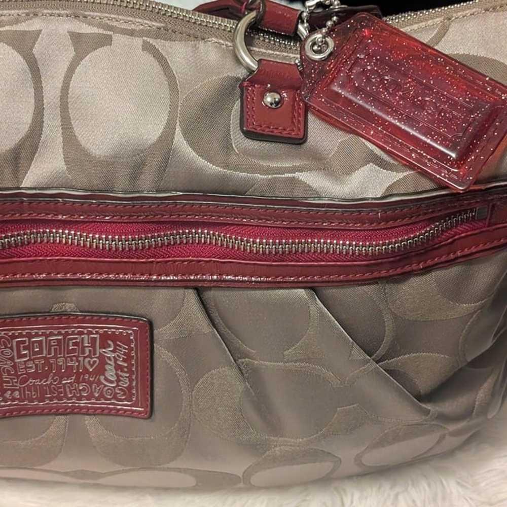 Rare Coach Poppy Large Brown Khaki Red Signature - image 6