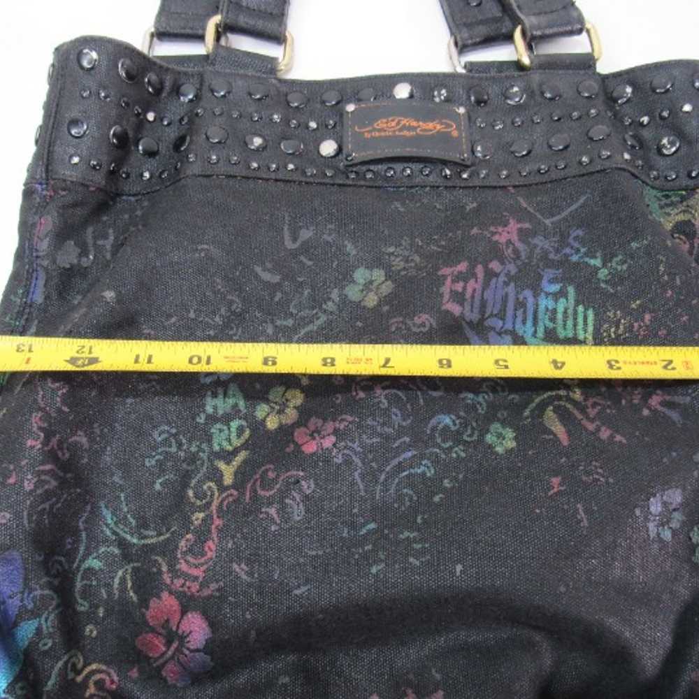 Ed Hardy Tote Bag Purse Black Colorful Floral Stu… - image 5