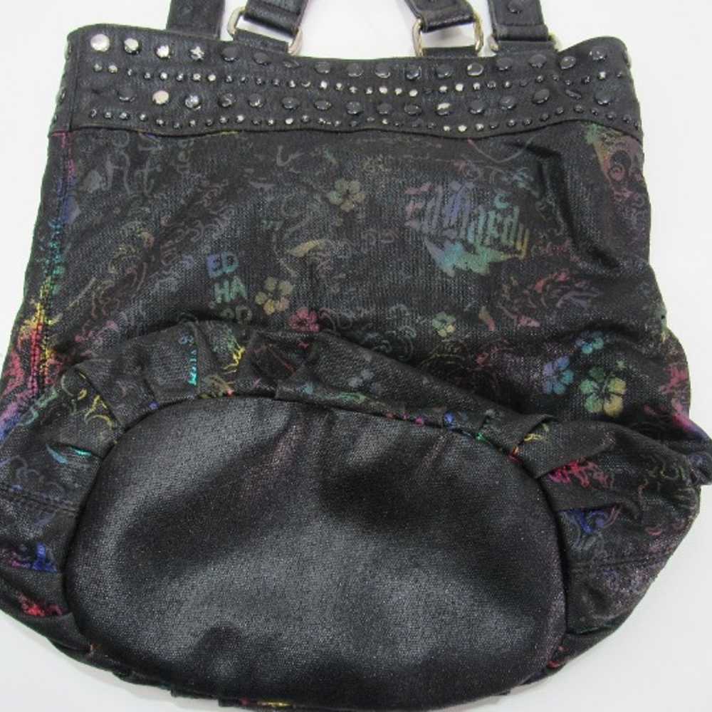 Ed Hardy Tote Bag Purse Black Colorful Floral Stu… - image 8