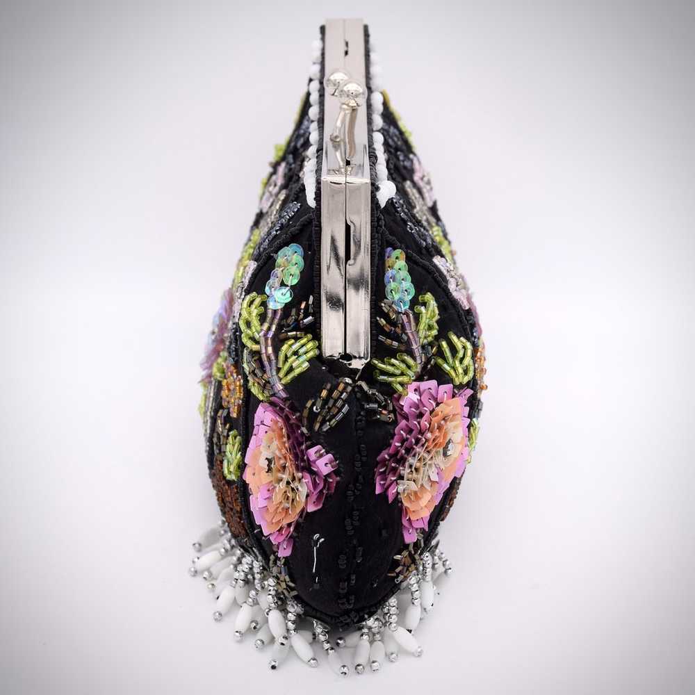 Beaded  Sequin Floral Black Bag Kiss Lock Clutch … - image 7