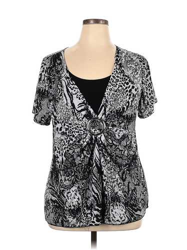 Essentials Women Silver Short Sleeve Blouse 0X Pl… - image 1