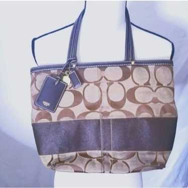 Vintage Brown canvas/leather Coach tote - image 1