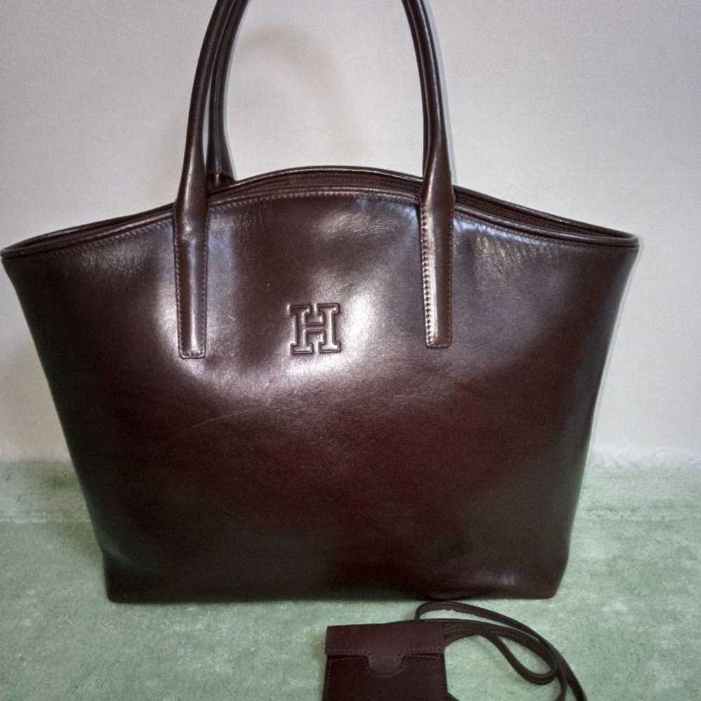 HIROFU Genuine Leather Tote Bag (Brown) with Pass… - image 2