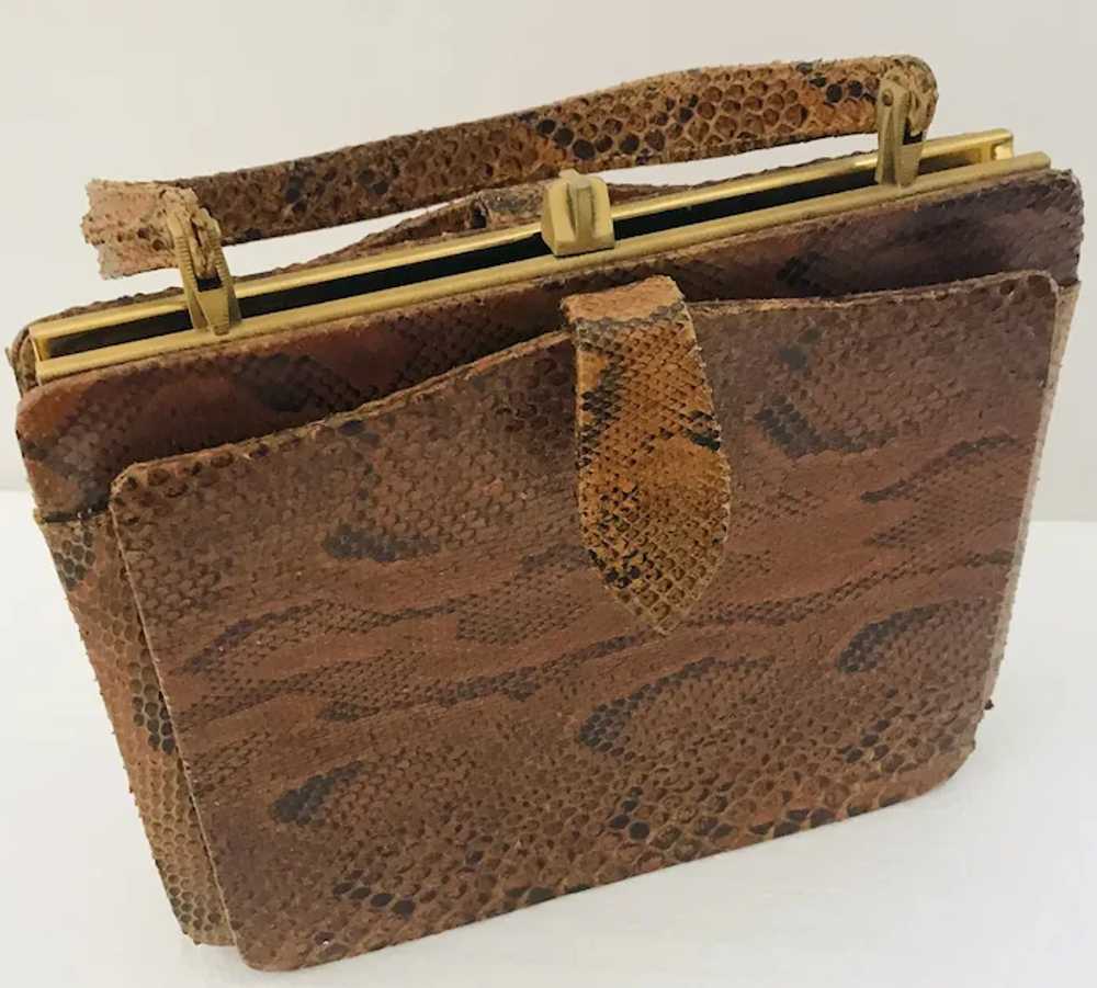 Vintage Exotic Python Leather Handbag with Brass … - image 4