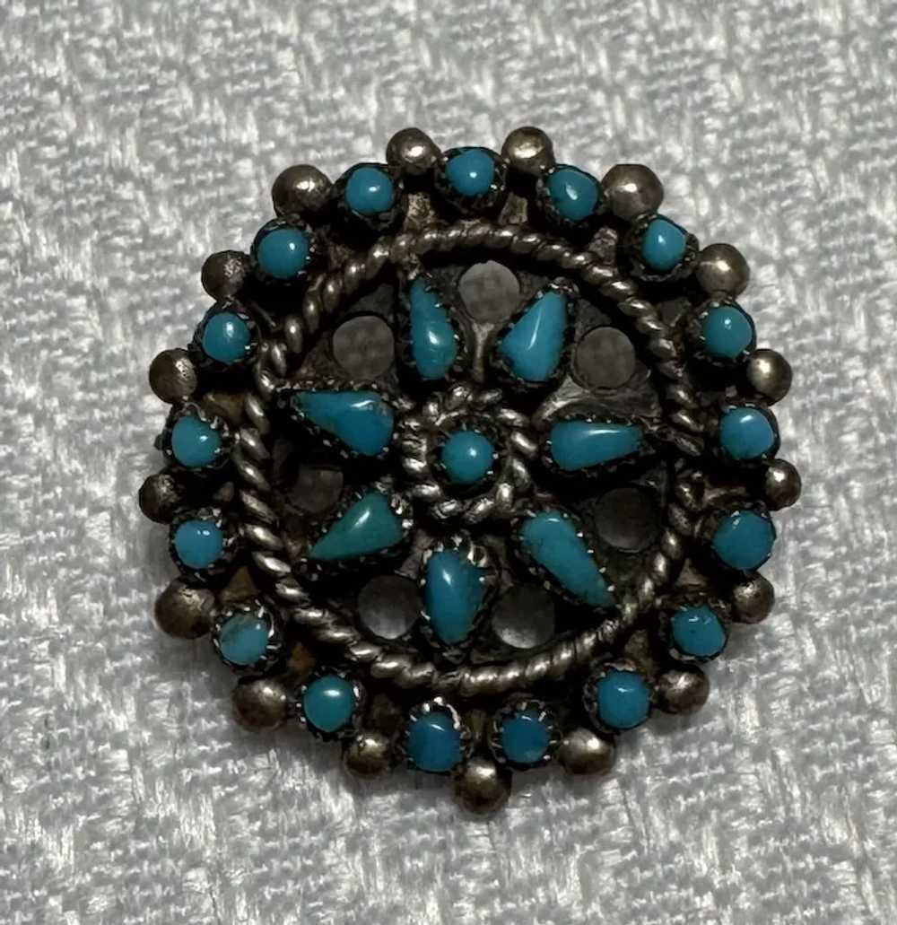 Zuni Sterling Silver Petit Point Turquoise Floral… - image 2