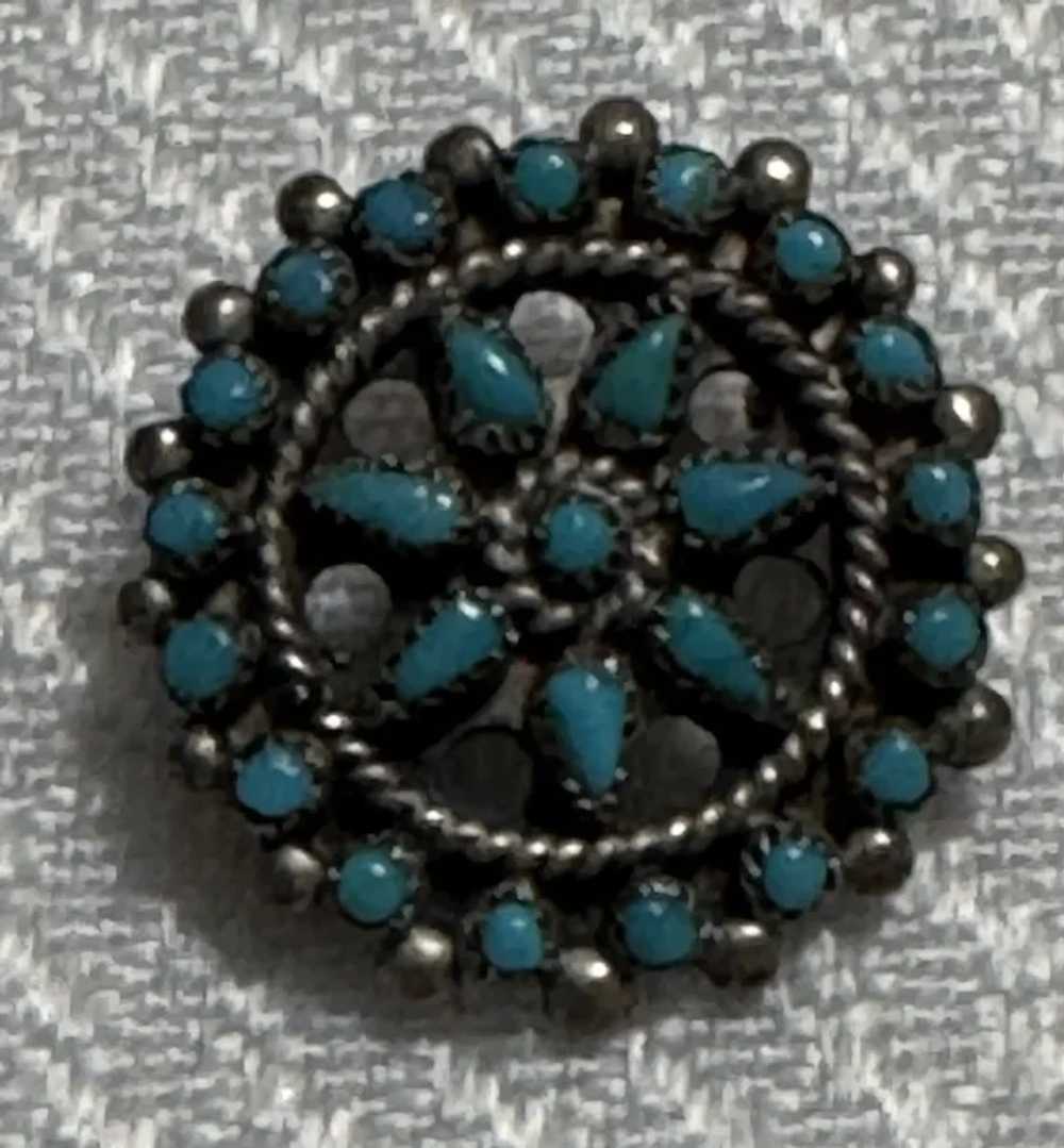 Zuni Sterling Silver Petit Point Turquoise Floral… - image 3