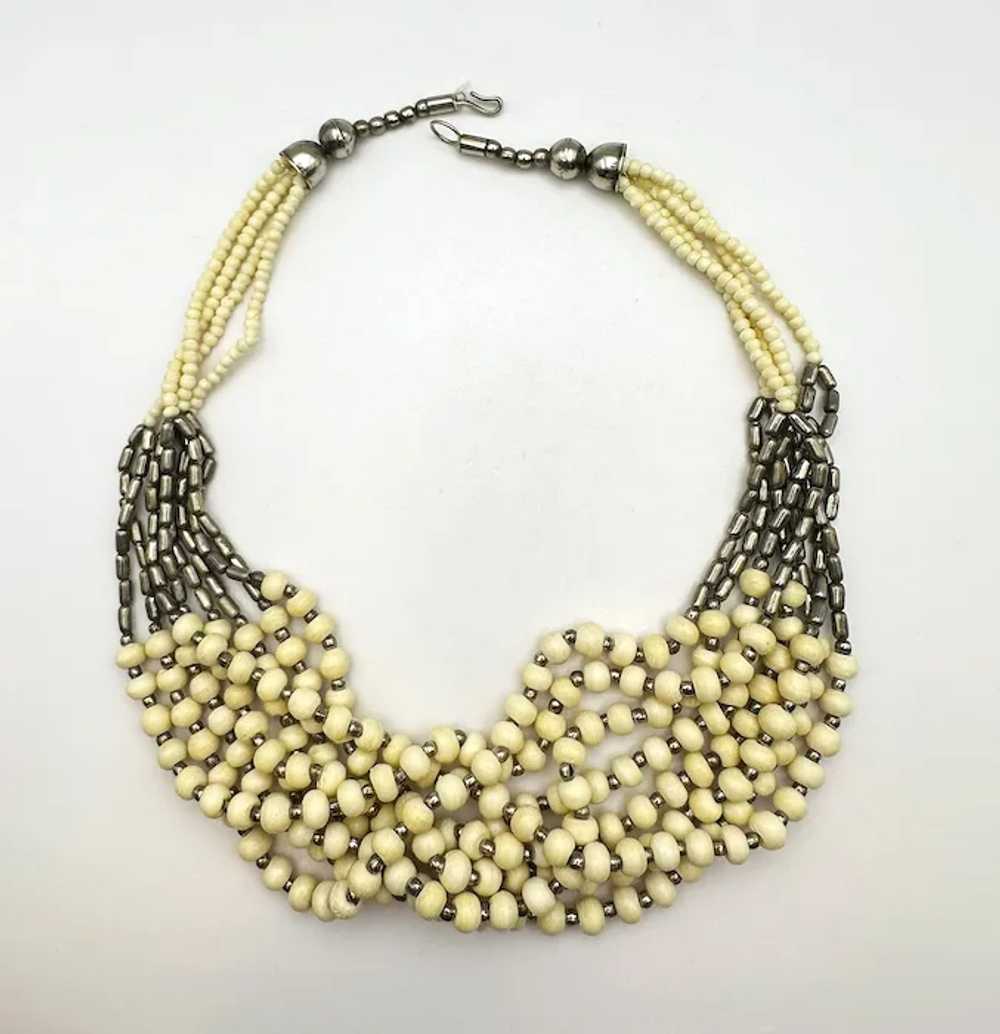 Multi Strand Polished Cream Color Shell Beaded Ne… - image 11