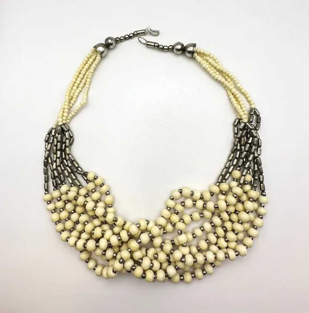 Multi Strand Polished Cream Color Shell Beaded Ne… - image 12