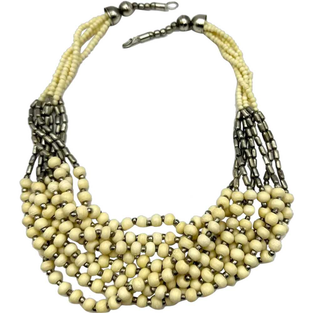 Multi Strand Polished Cream Color Shell Beaded Ne… - image 1