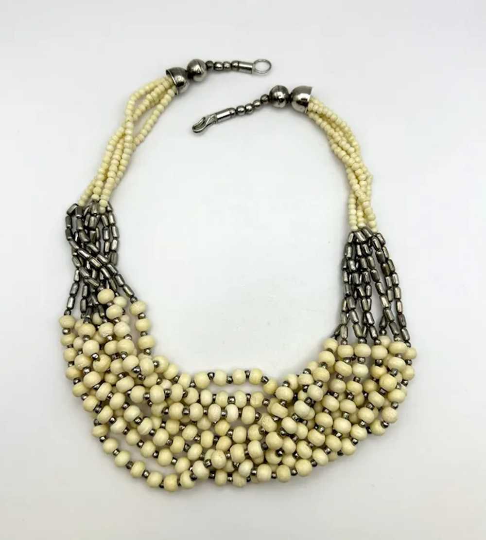 Multi Strand Polished Cream Color Shell Beaded Ne… - image 2