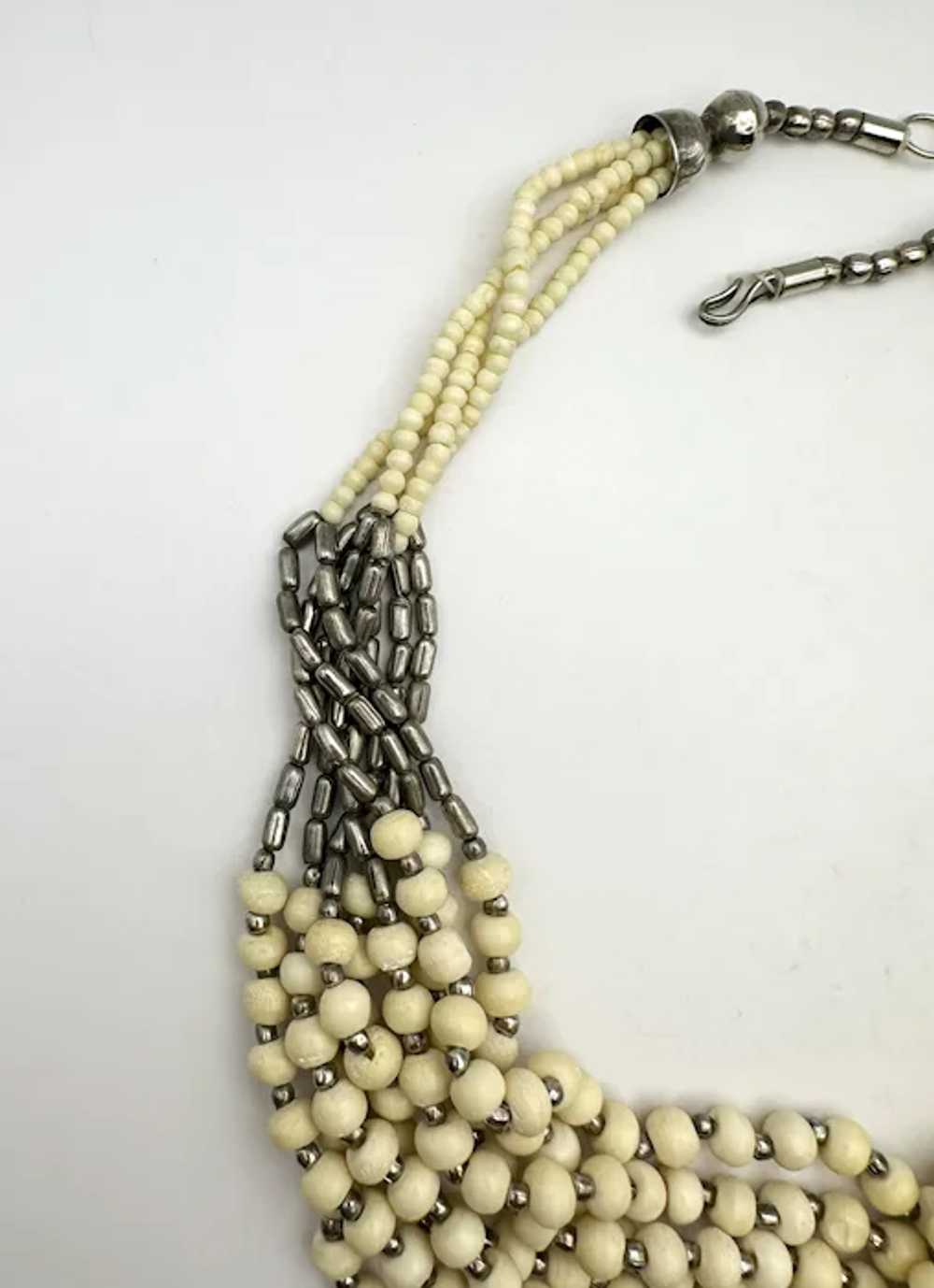 Multi Strand Polished Cream Color Shell Beaded Ne… - image 3