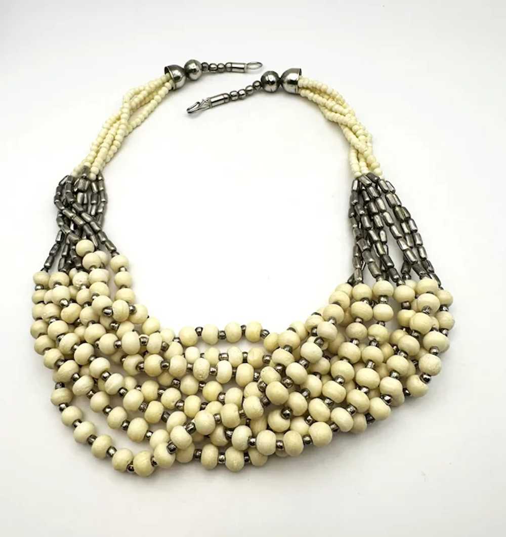 Multi Strand Polished Cream Color Shell Beaded Ne… - image 4