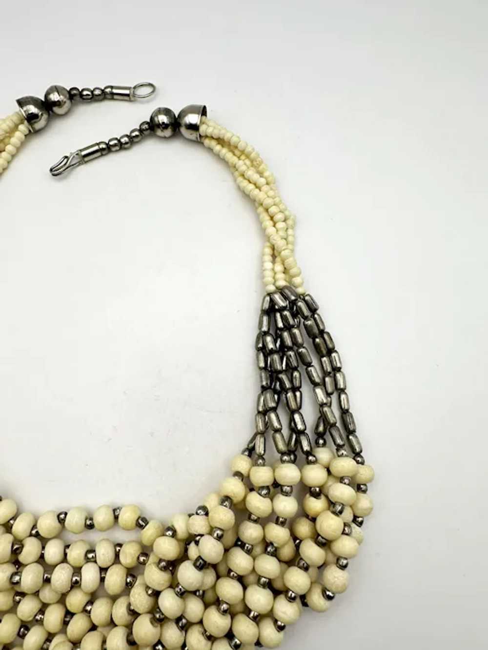 Multi Strand Polished Cream Color Shell Beaded Ne… - image 5