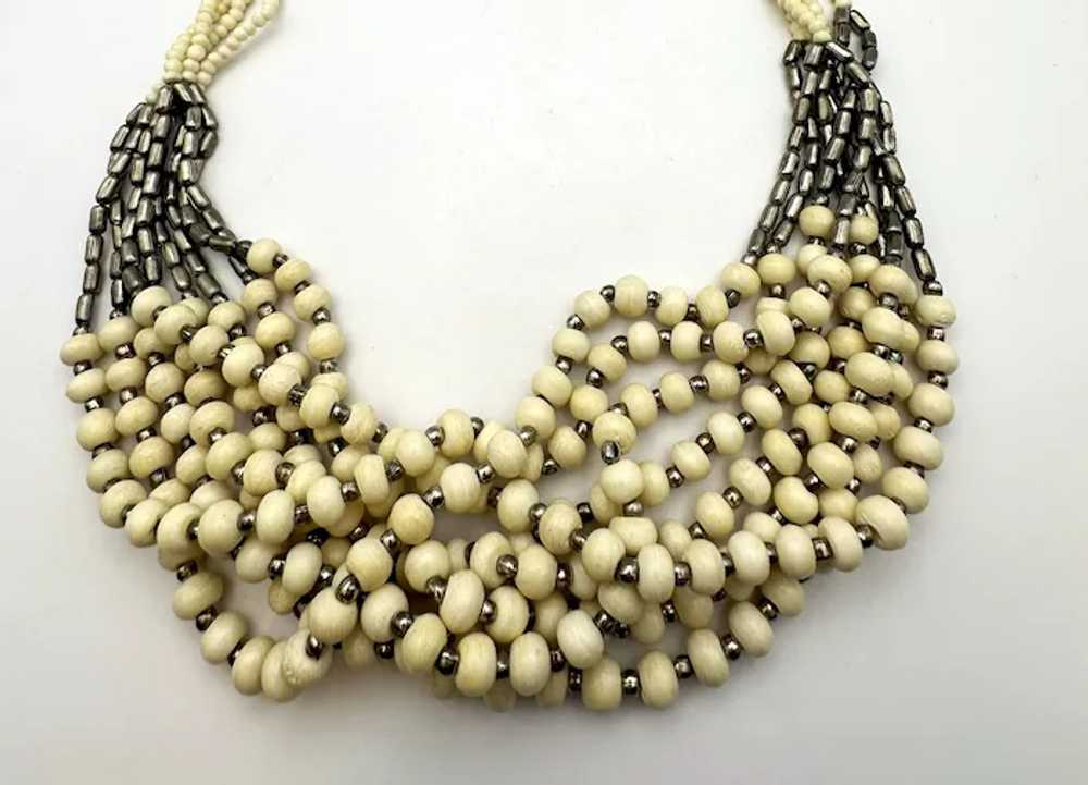 Multi Strand Polished Cream Color Shell Beaded Ne… - image 6