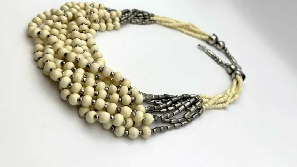 Multi Strand Polished Cream Color Shell Beaded Ne… - image 7