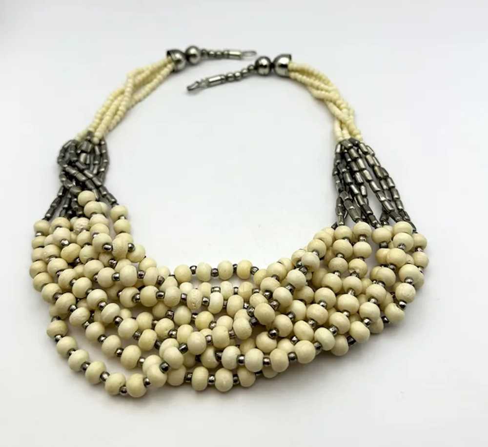 Multi Strand Polished Cream Color Shell Beaded Ne… - image 8