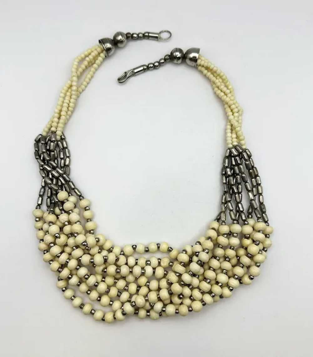 Multi Strand Polished Cream Color Shell Beaded Ne… - image 9