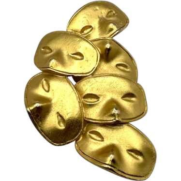 Theater Masks Goldtone Brooch - image 1