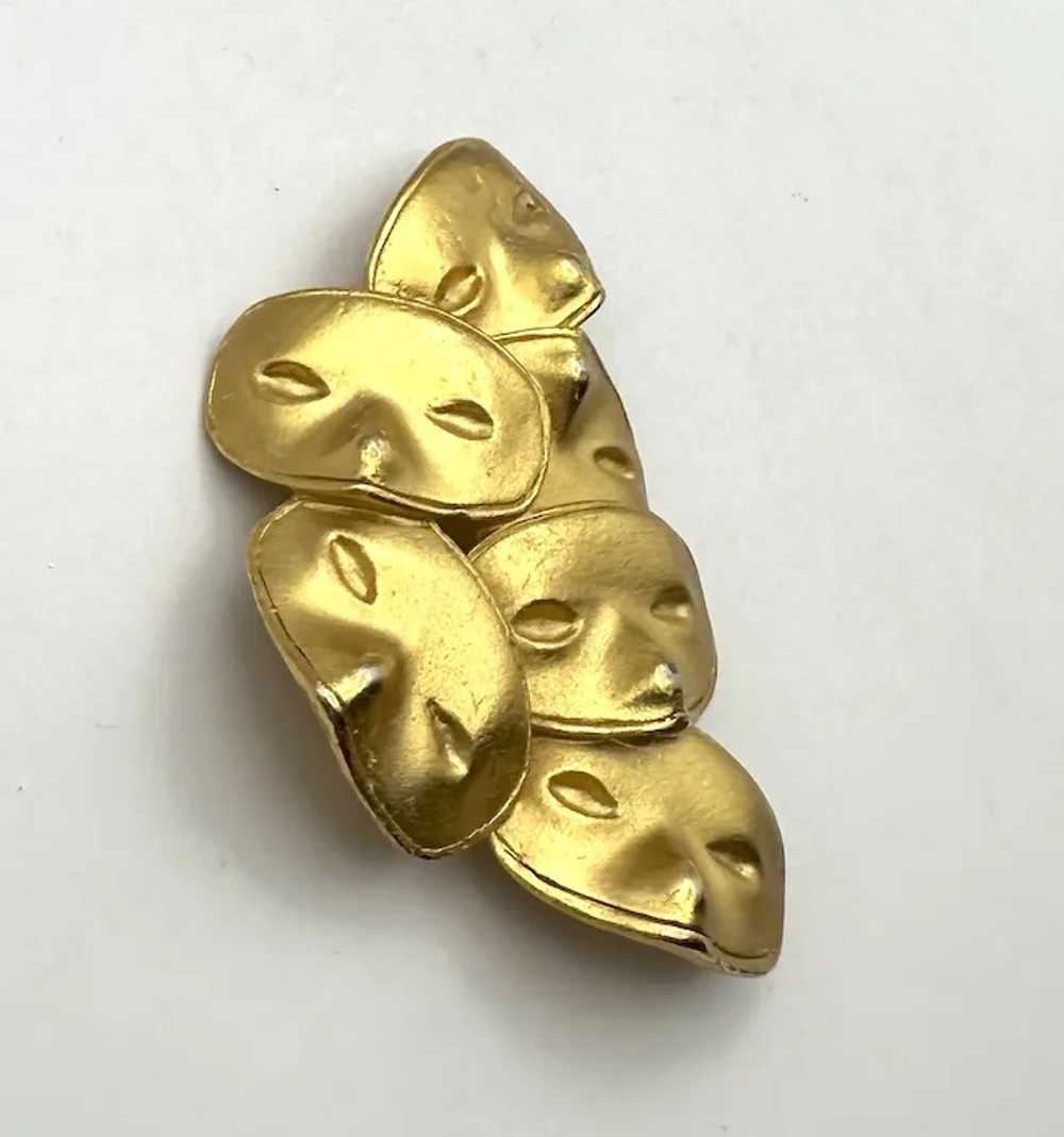 Theater Masks Goldtone Brooch - image 5